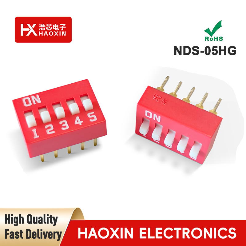 2.54mm 5-Way Red SPST Standary Slide Type Dip Switches