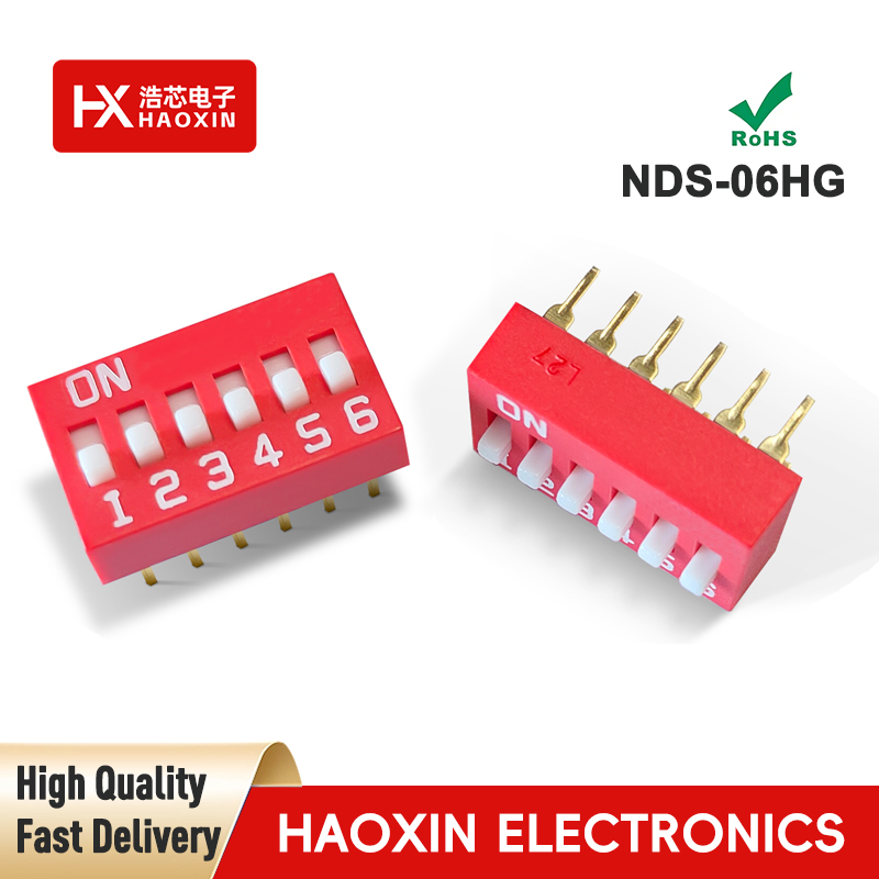 2.54mm 6-Way Red SPST Standary Slide Type Dip Switches