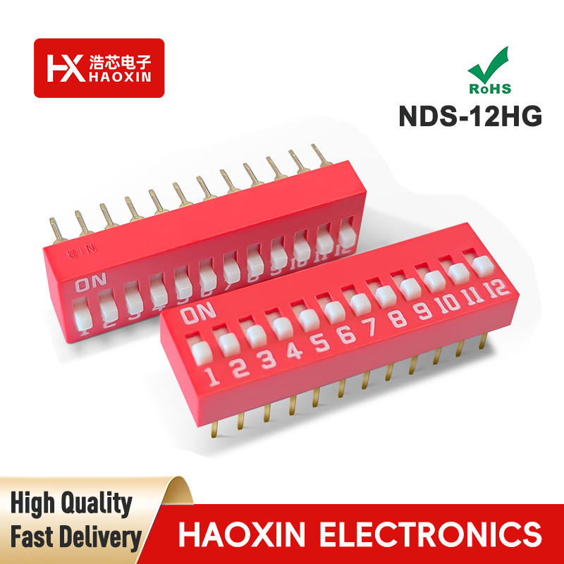 2.54mm 12-Way Red SPST Standary Slide Type Dip Switches