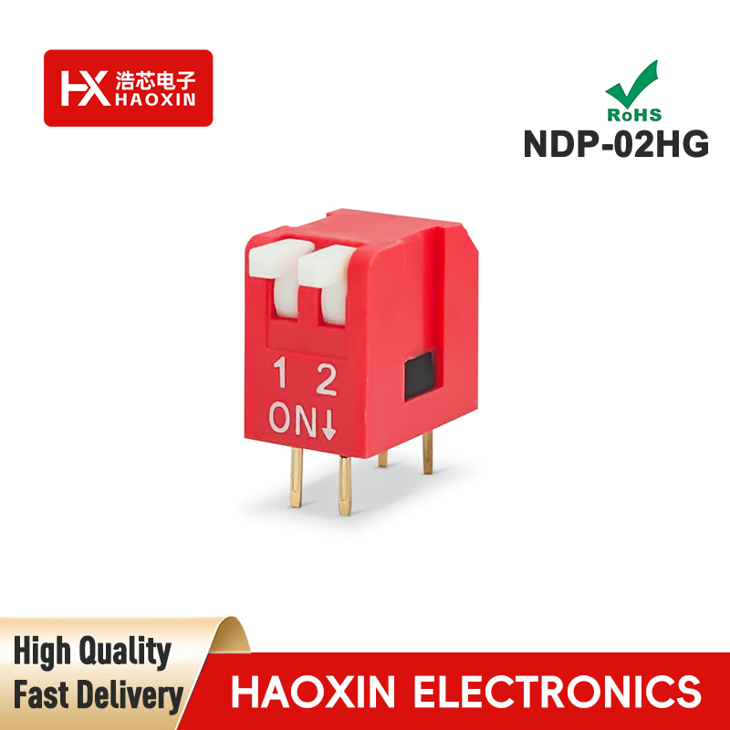 2.54mm 2-Way Red SPST Standary Piano Type Dip Switches