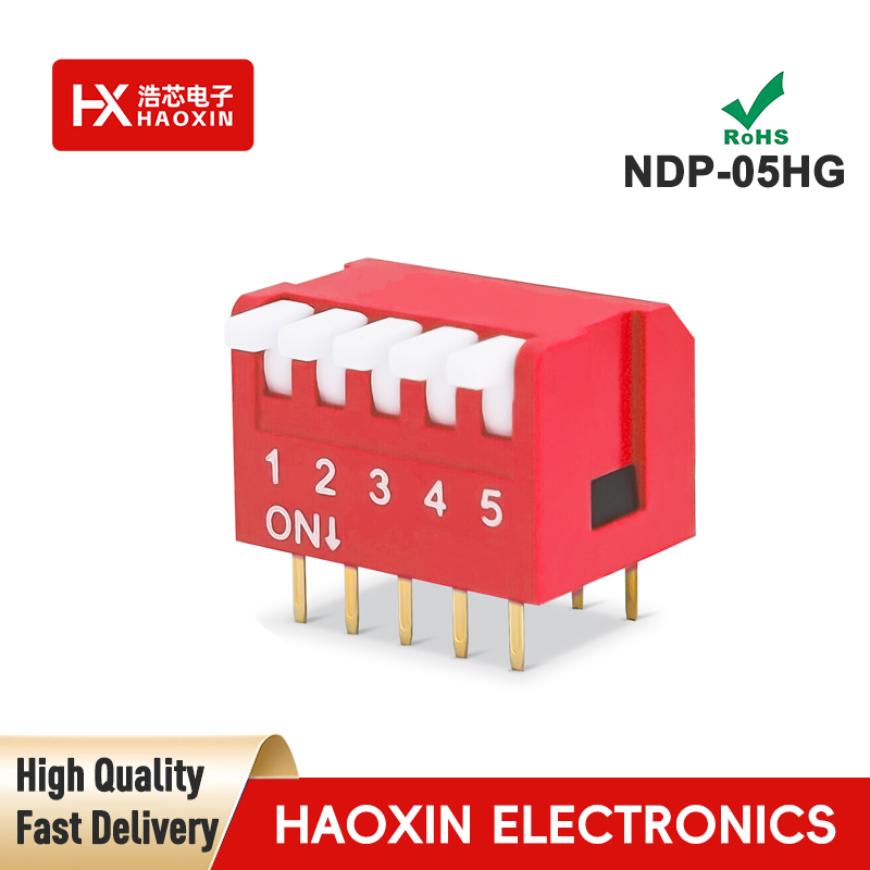 2.54mm 5-Way Red SPST Standary Piano Type Dip Switches