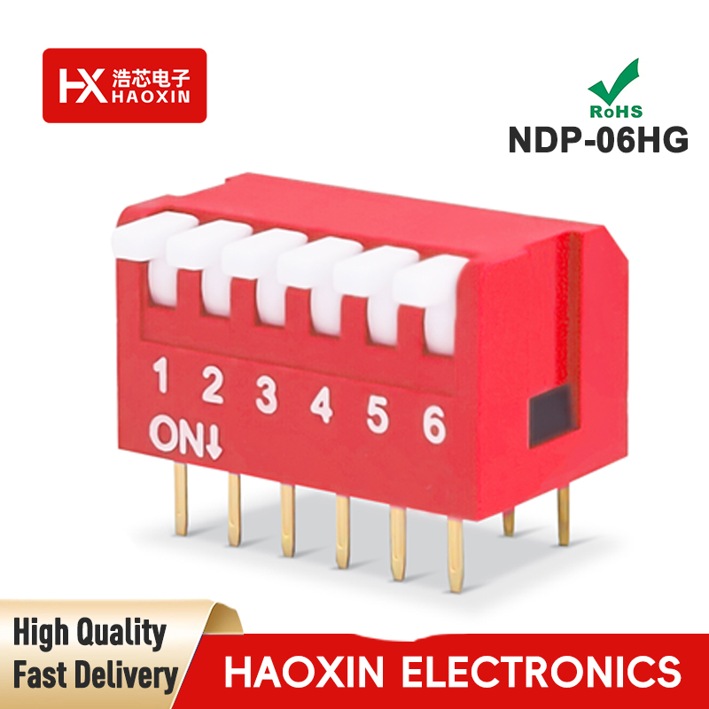 2.54mm 6-Way Red SPST Standary Piano Type Dip Switches