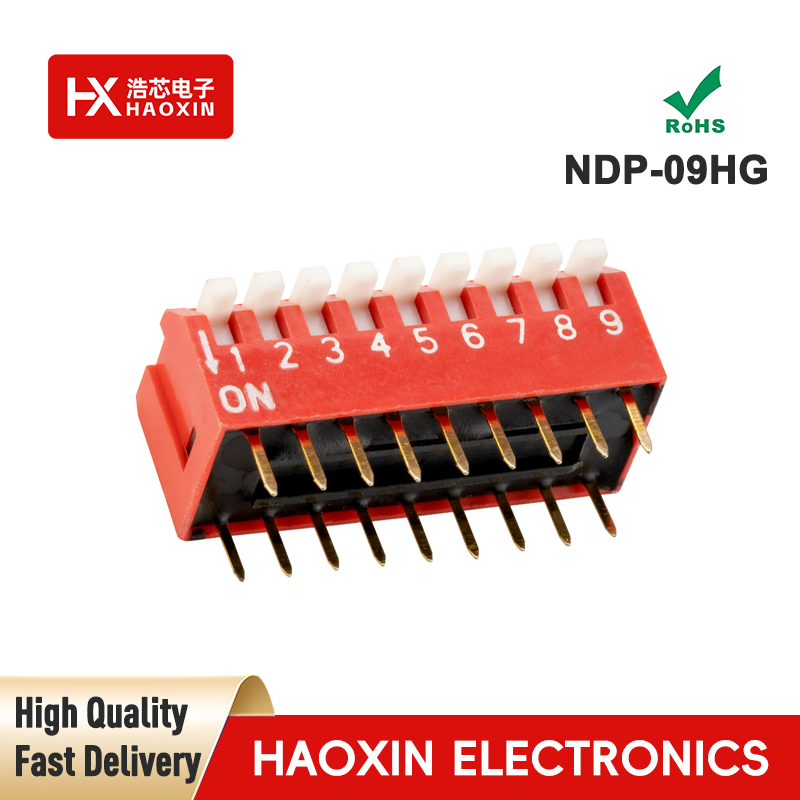 2.54mm 9-Way Red SPST Standary Piano Type Dip Switches