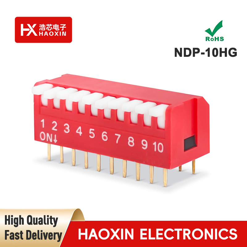 2.54mm 10-Way Red SPST Standary Piano Type Dip Switches