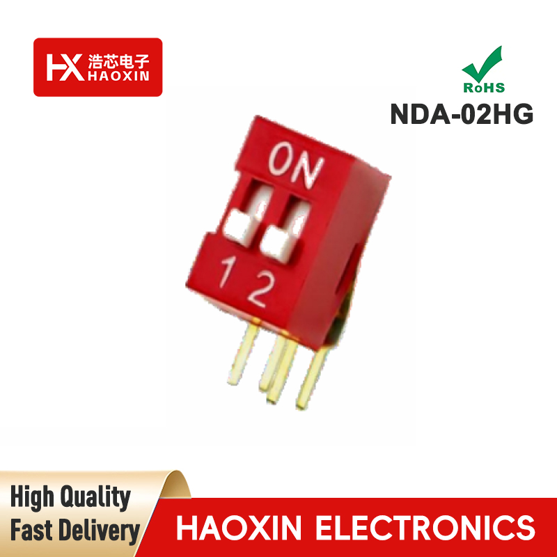 2.54mm 2-Way Red SPST Standary Right Angle Type Dip Switches