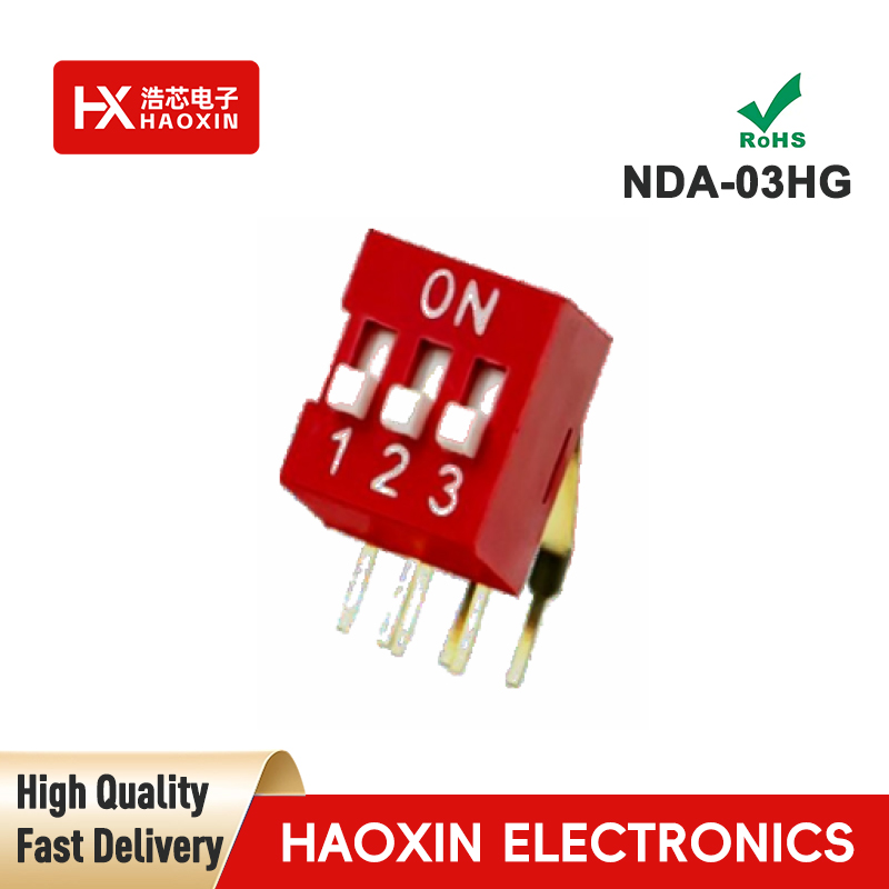 2.54mm 3-Way Red SPST Standary Right Angle Type Dip Switches