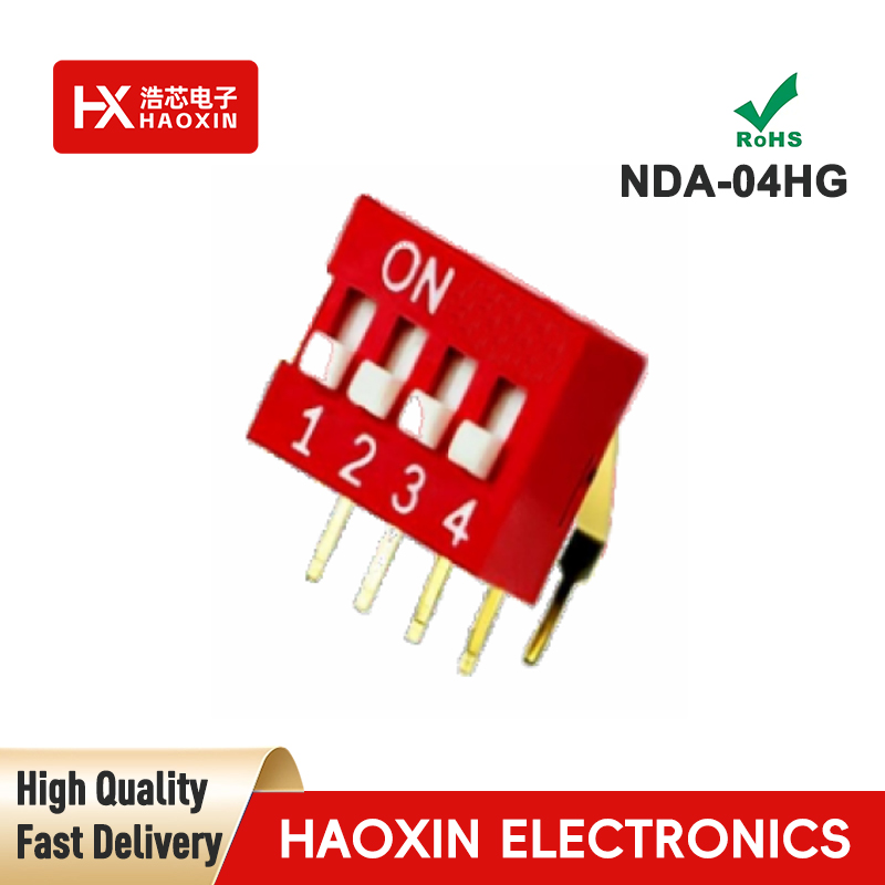 2.54mm 4-Way Red SPST Standary Right Angle Type Dip Switches