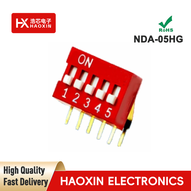 2.54mm 5-Way Red SPST Standary Right Angle Type Dip Switches