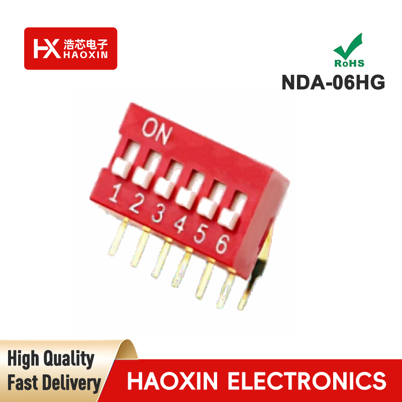 2.54mm 6-Way Red SPST Standary Right Angle Type Dip Switches