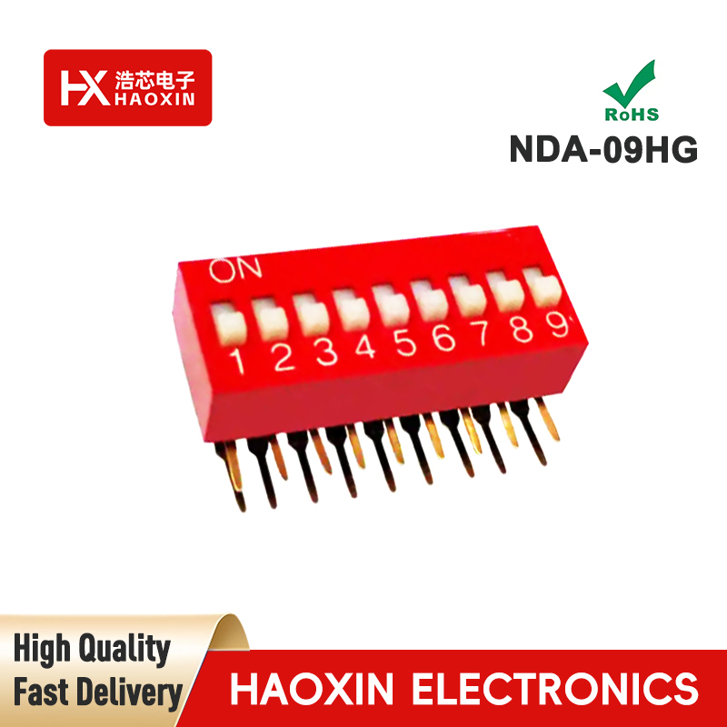 2.54mm 9-Way Red SPST Standary Right Angle Type Dip Switches