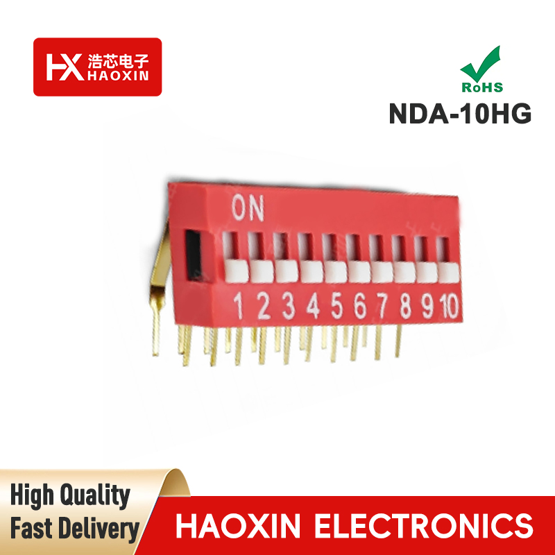 2.54mm 10-Way Red SPST Standary Right Angle Type Dip Switches