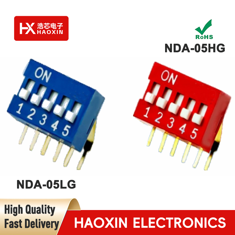 2.54mm 5-Way SPST Standary Right Angle Type Dip Switches