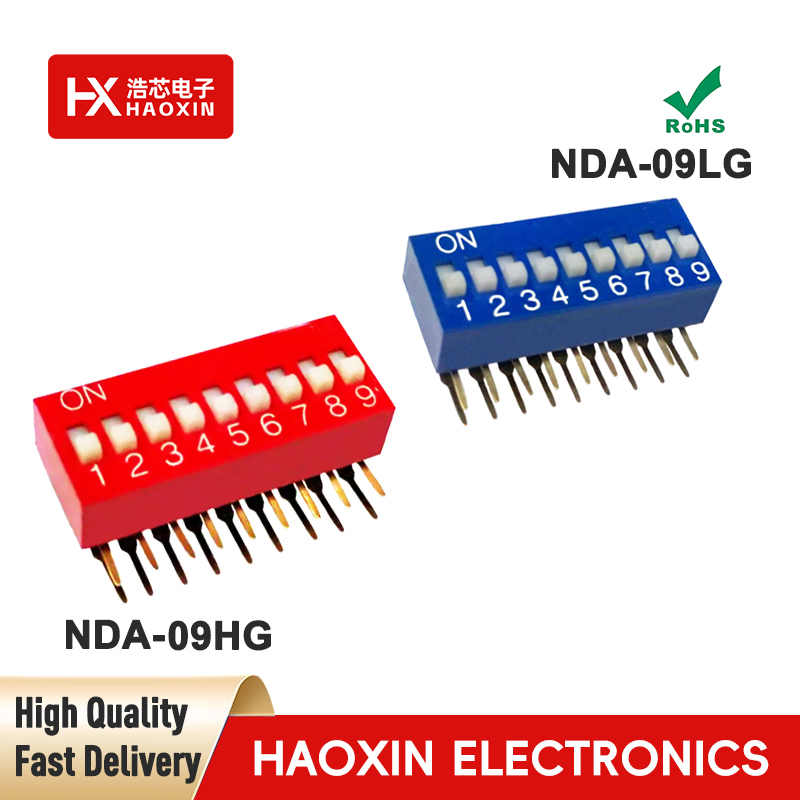 2.54mm 9-Way SPST Standary Right Angle Type Dip Switches