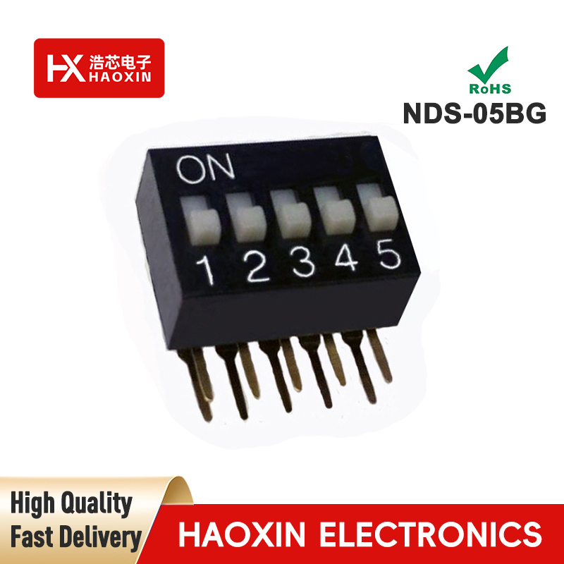 2.54mm 5-Way Black SPST Standary Right Angle Type Dip Switches