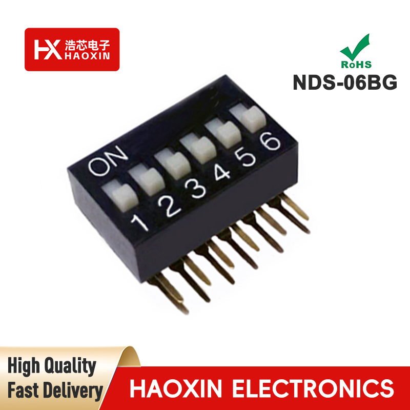 2.54mm 6-Way Black SPST Standary Right Angle Type Dip Switches