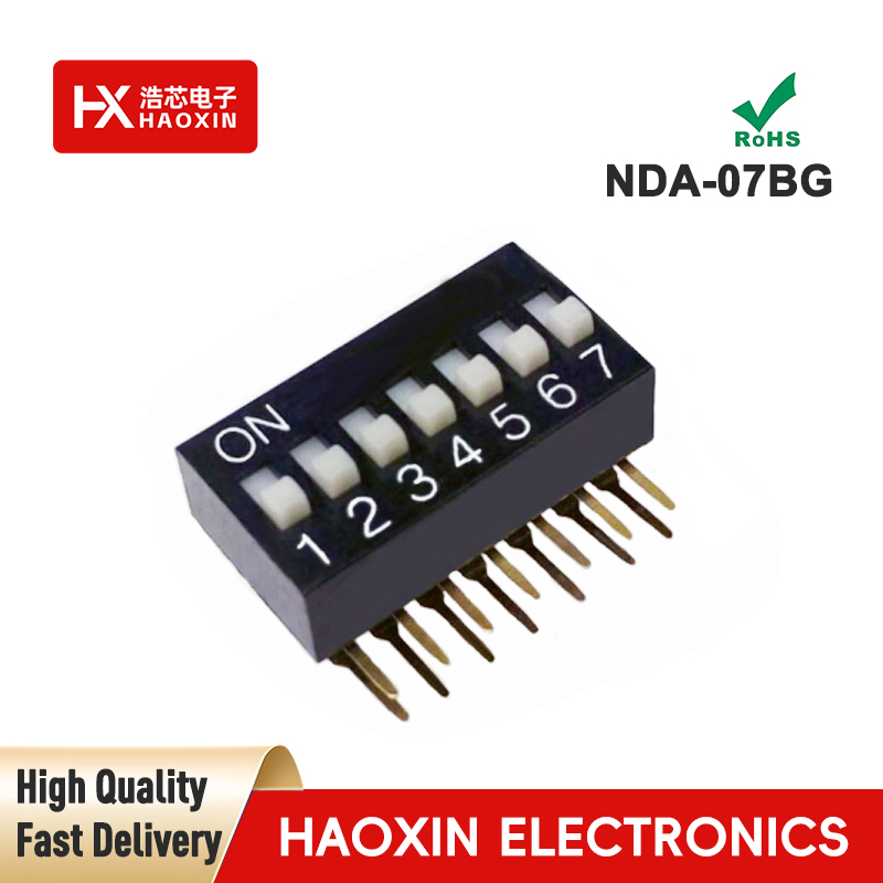 2.54mm 7-Way Black SPST Standary Right Angle Type Dip Switches