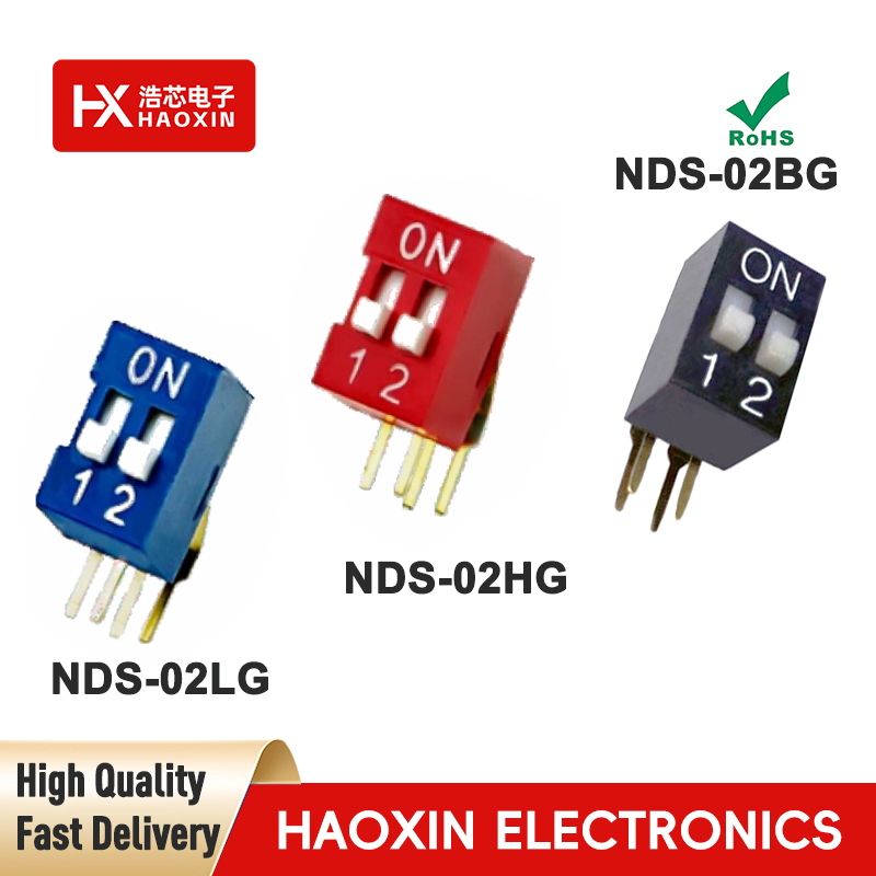 2.54mm 2 Positions SPST Standary Right Angle Type Dip Switches