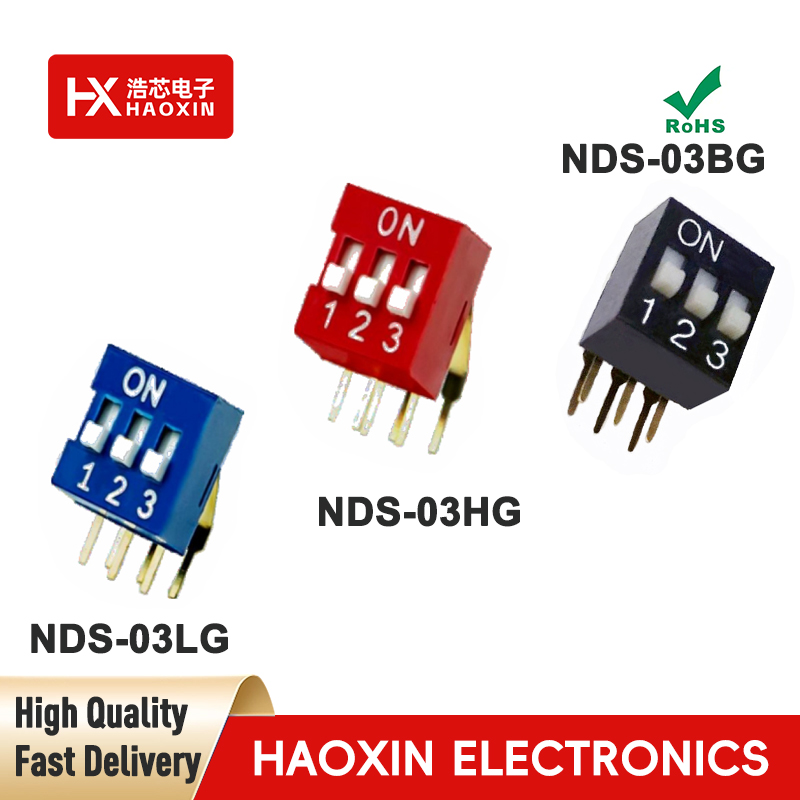 2.54mm 3 Positions SPST Standary Right Angle Type Dip Switches