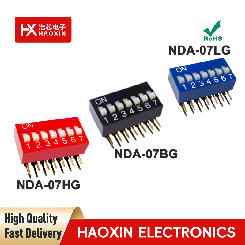 2.54mm 7 Positions SPST Standary Right Angle Type Dip Switches