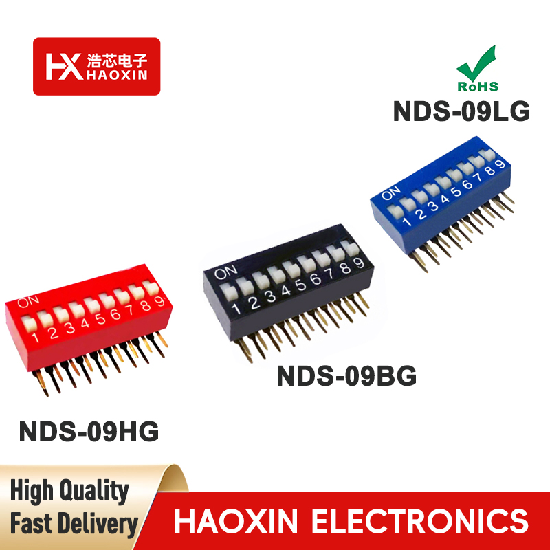 2.54mm 9 Positions SPST Standary Right Angle Type Dip Switches