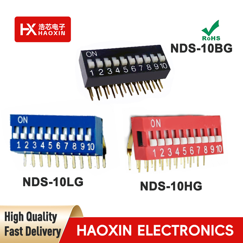 2.54mm 10 Positions SPST Standary Right Angle Type Dip Switches