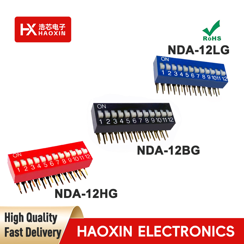 2.54mm 12 Positions SPST Standary Right Angle Type Dip Switches